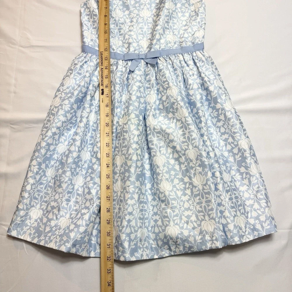 Gymboree Girls Blue White Floral Fit & Flare Dress Sleeveless Bow Size 10 Event